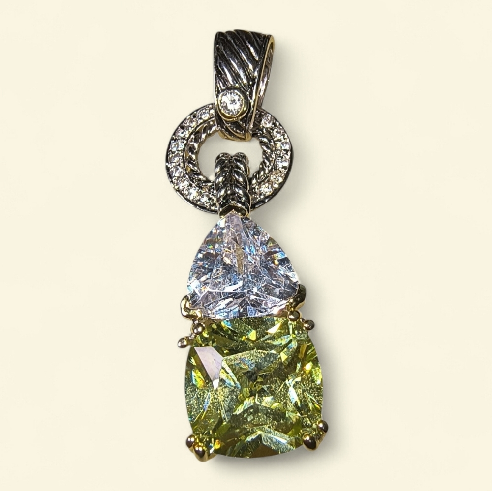 Lemon Quartz, Clear Quartz, And Sterling Silver Designer Pendant